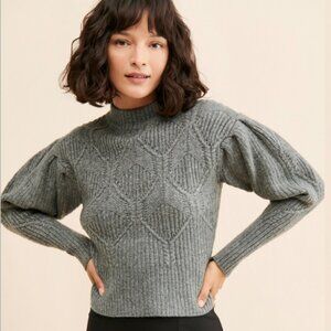Astr The Label Cable Knit Puff Sleeve Sweater | M